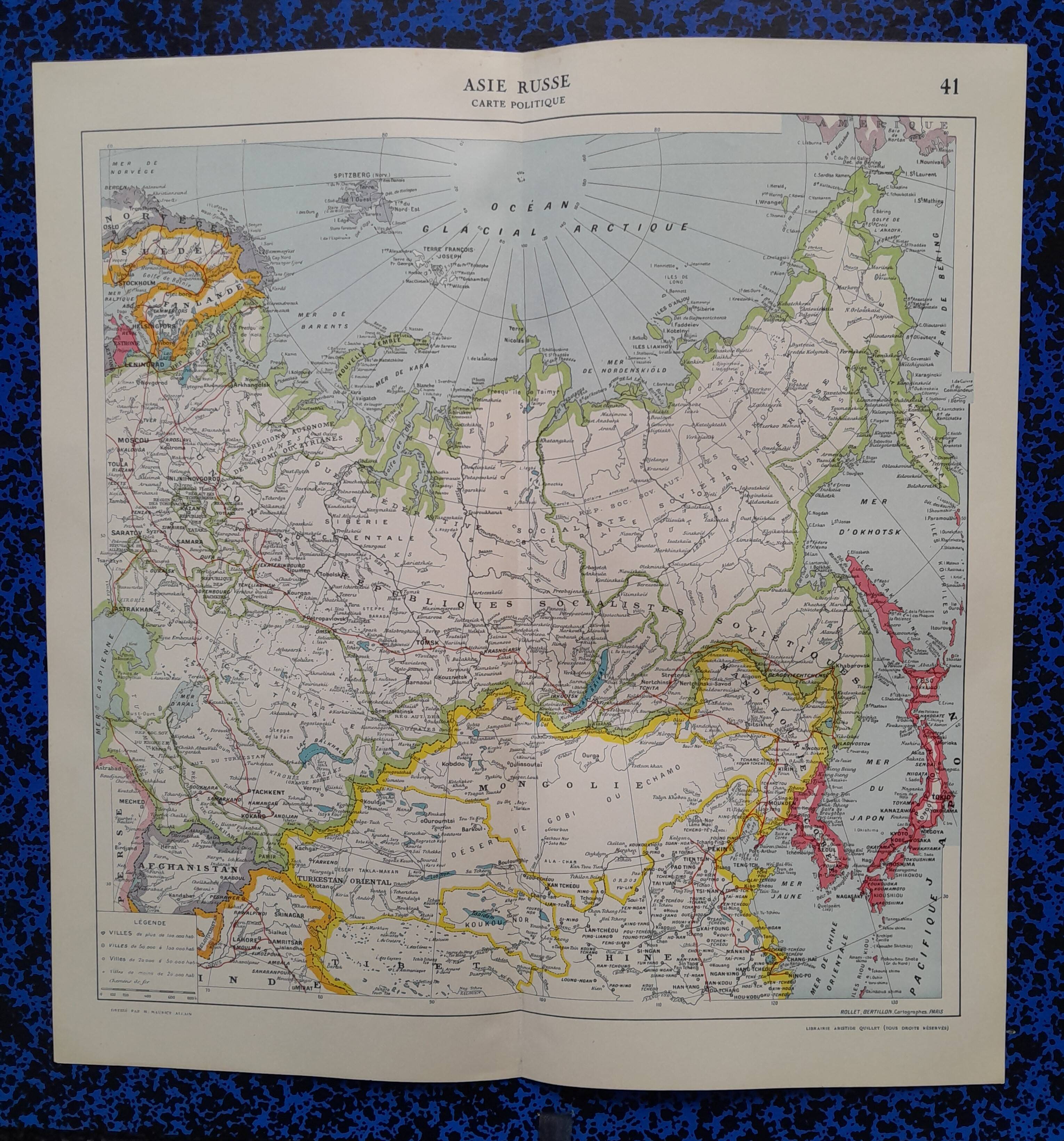 A geographical map from Atlas Quillet year 1925 map: Asia and Russia political map