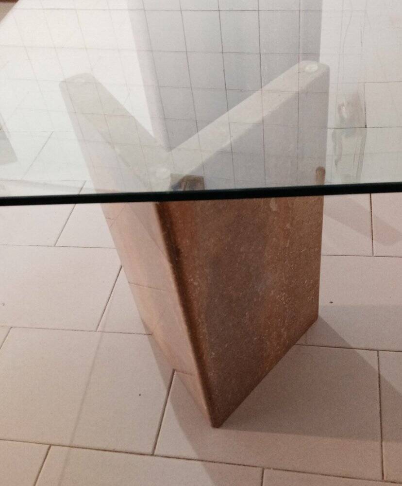 Coffee table with travertine base and glass top, 1980s