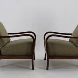 1930s Pair of Art Deco Armchairs in Walnut Finish, Czechoslovakia