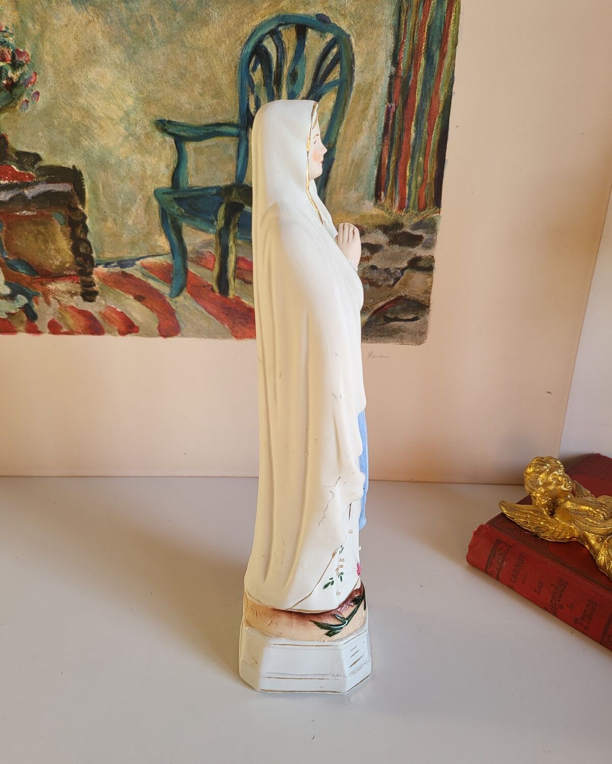 Religious Statuette of the Virgin Mary in Biscuit Porcelain