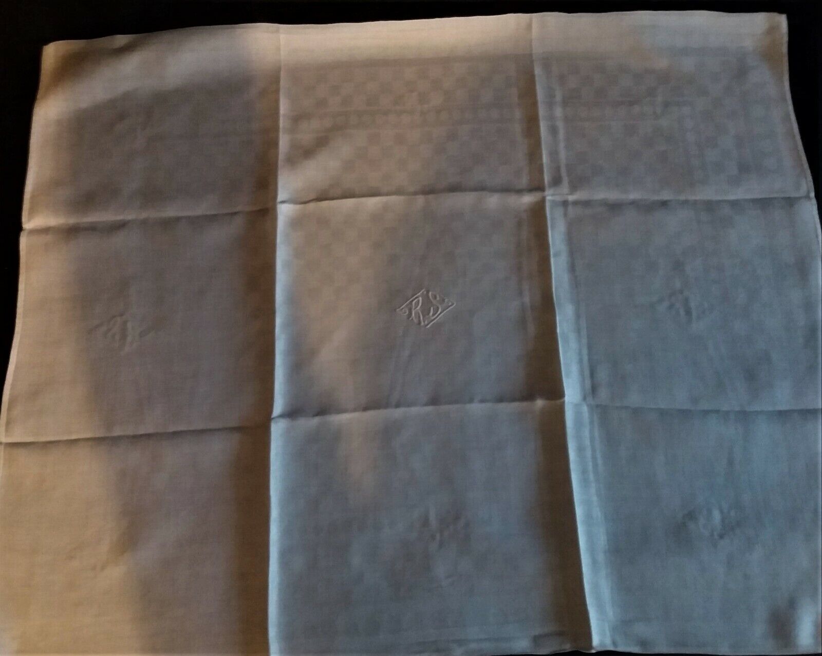 Table linen damask monogram ten napkins tablecloth 200 X 210 cm