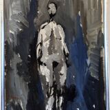 1973 Peinture à l’huile nue suédoise moderne du milieu du siècle « Dans l’ombre », encadrée