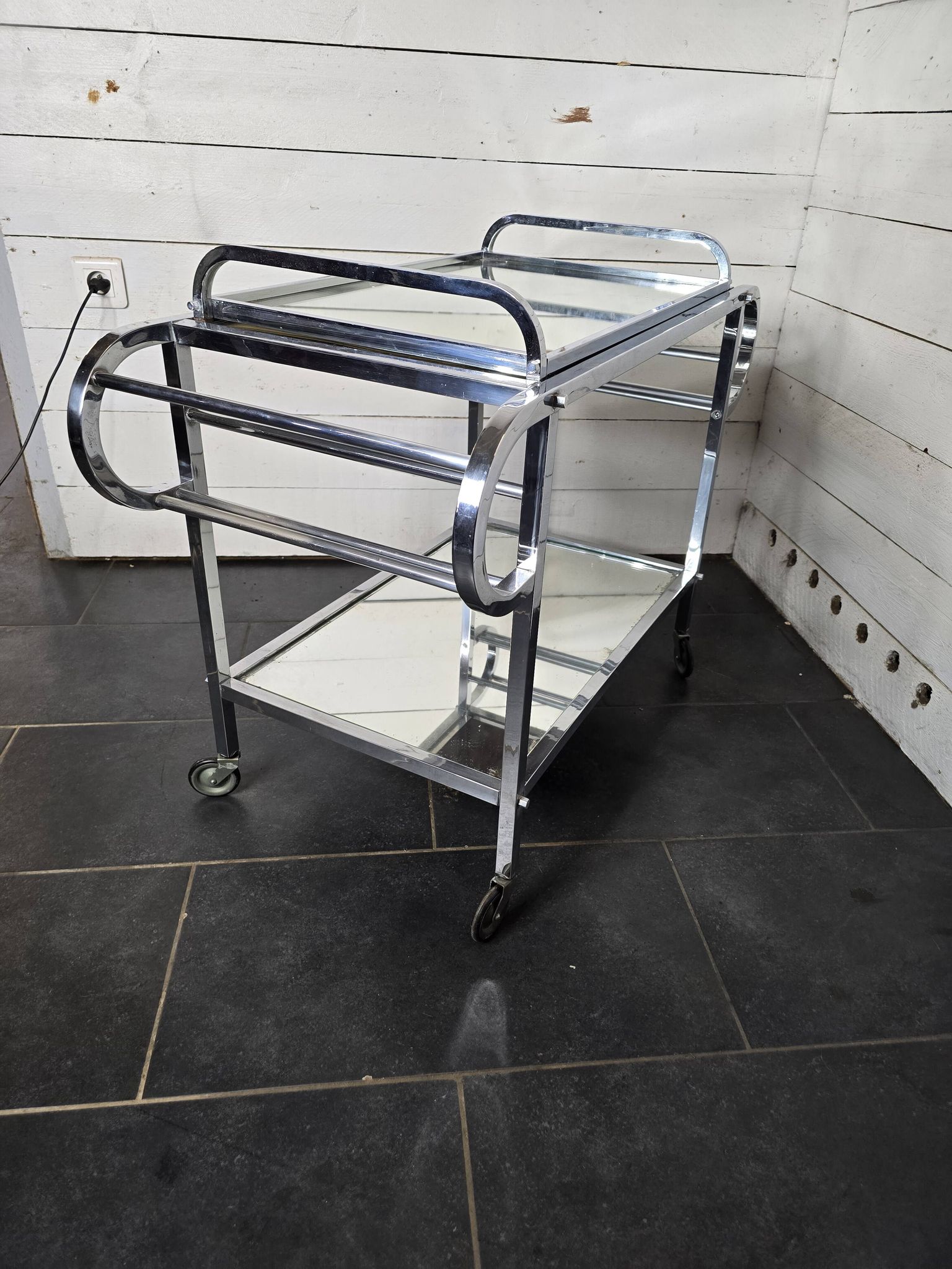 Art Deco trolley on wheels in chromed metal, 1930s