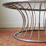 Chromium round coffee table and smoked glass