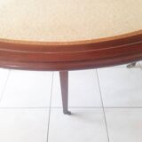 Mahogany game table and mahogany veneer, rolling half-moon console or round table.