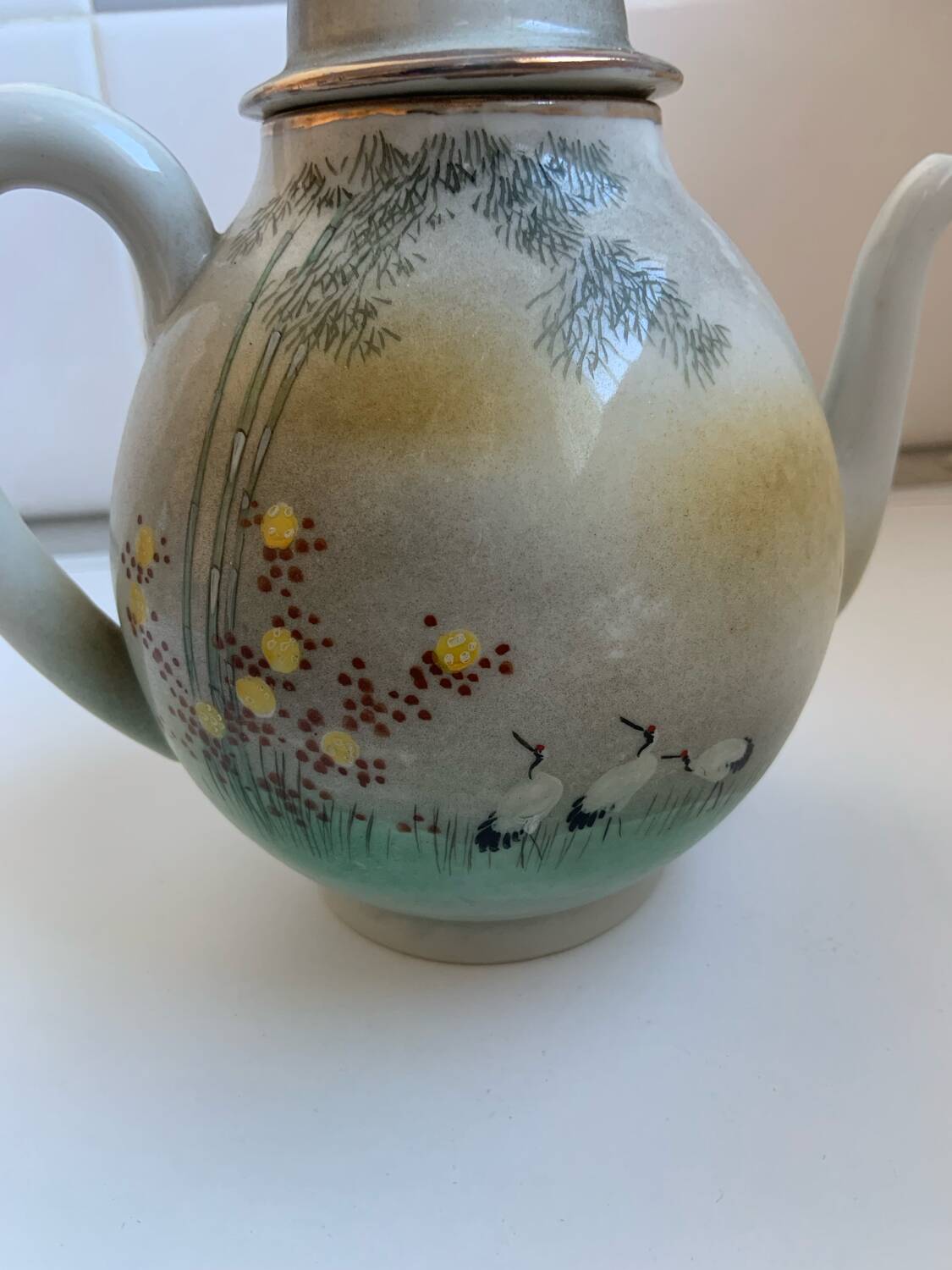 Fine porcelain tea service Japan - Decor of Cranes and Bamboo