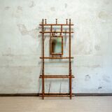 Coat rack with mirror and umbrella stand in faux bamboo, 1950s.