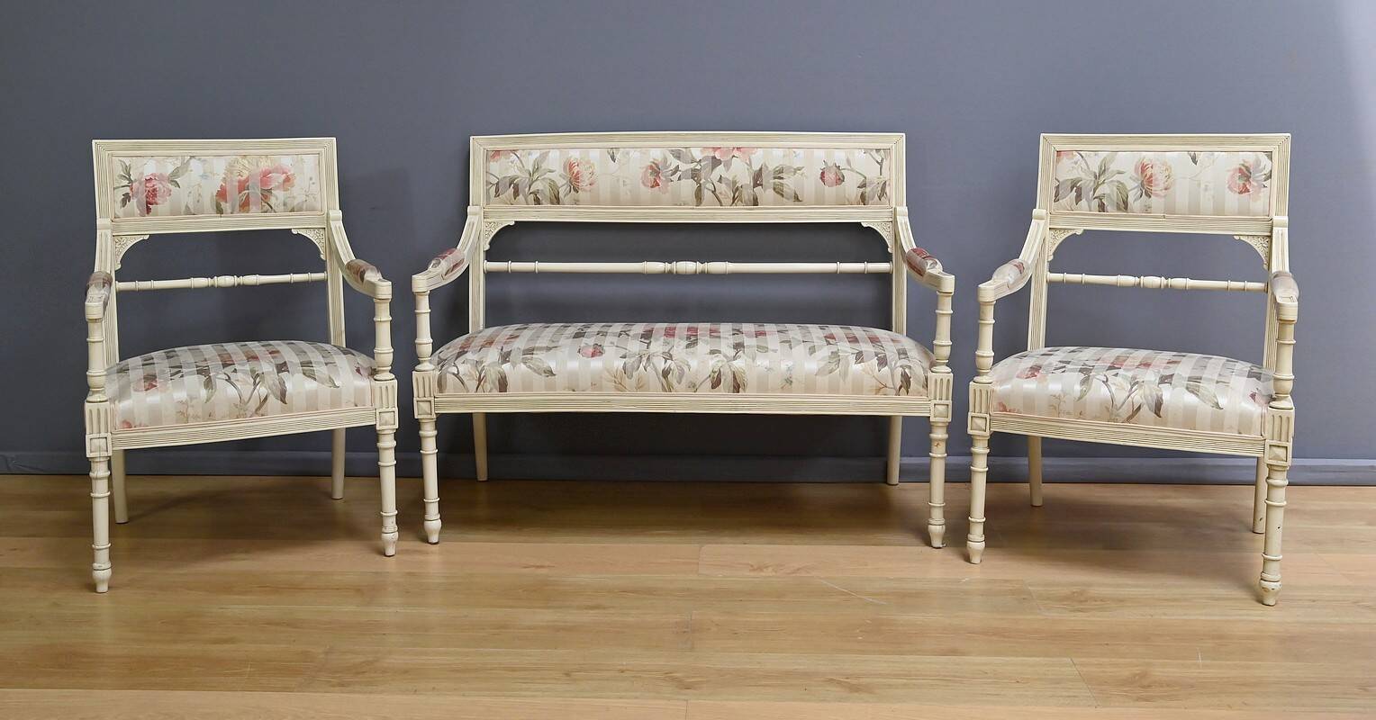 Louis XVI style lounge with benches and armchairs – 2nd part of the 20th century