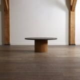 Peter Draenert studios coffee table in fossil stone and oak, Germany 1970s