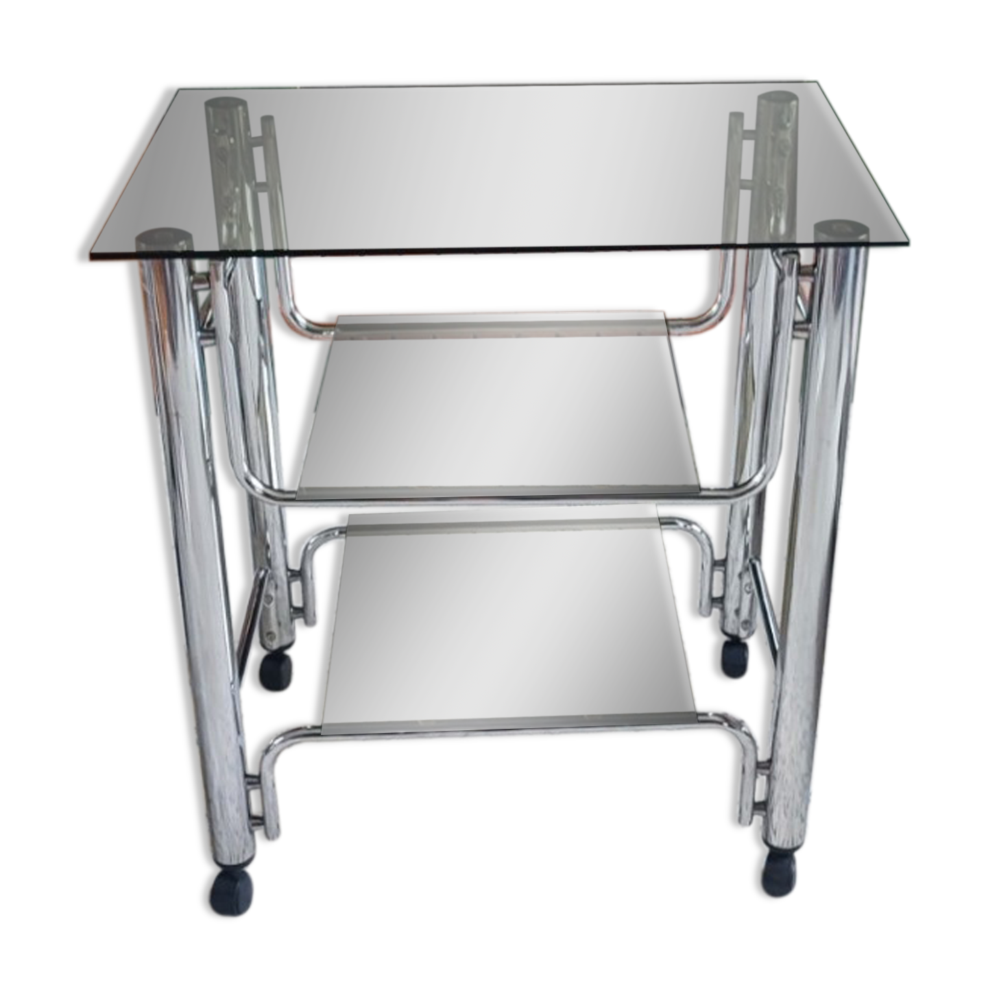 Rolling service chromed metal vintage 80s