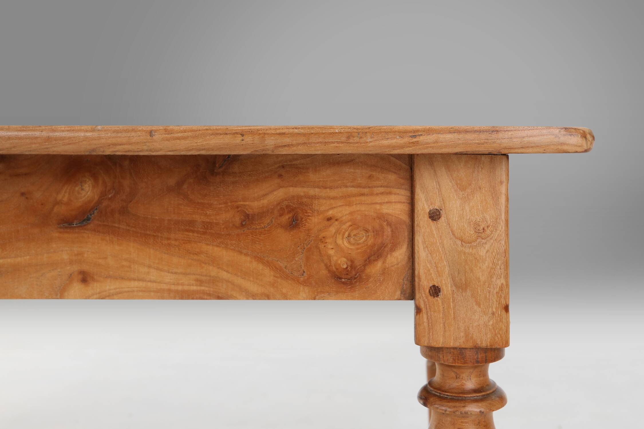 Wabi sabi style French dinner table in elm wood with drawer, ca. 1850
