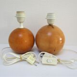 Paire de pieds de lampes boules bois massif Par IMT italie vintage