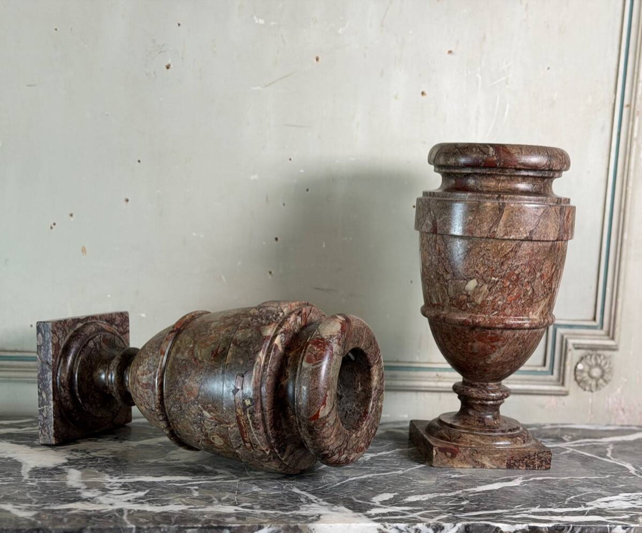Pair of Sarrancolin marble urns, France 19th century