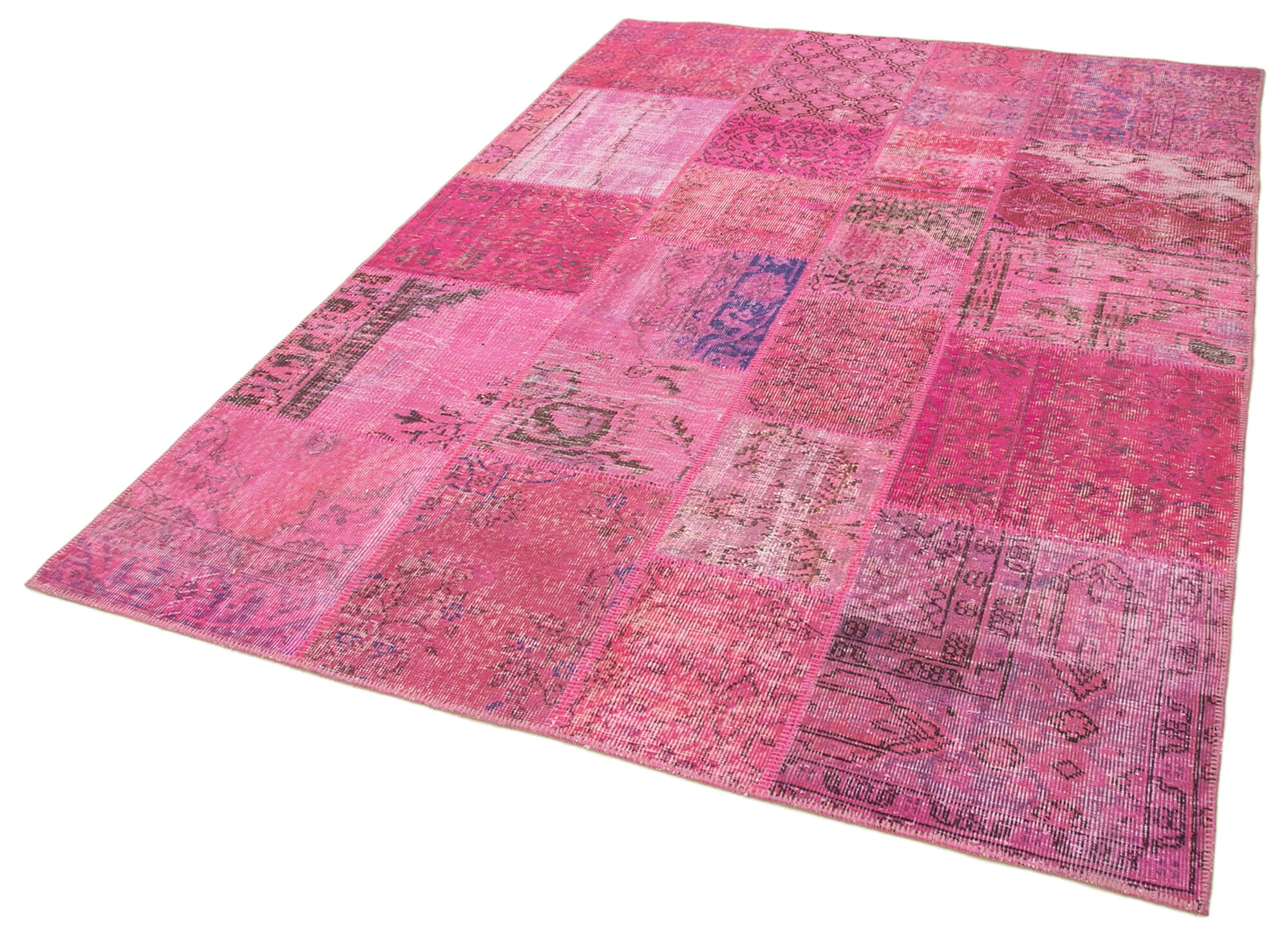 Handmade anatolian overdyed 170 cm x 240 cm pink patchwork carpet