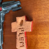 Vintage pair of glazed terracotta crosses