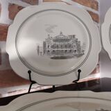 Series of 12 dessert plates and its cake tray Gien Paris Monuments
