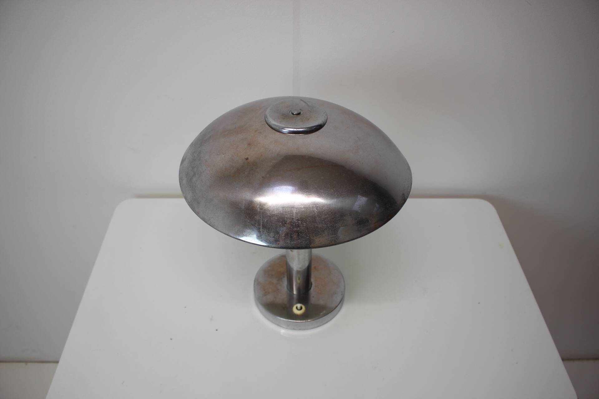 1930s Art Deco Chrome Plated Mushroom Table Lamp, Czechoslovakia