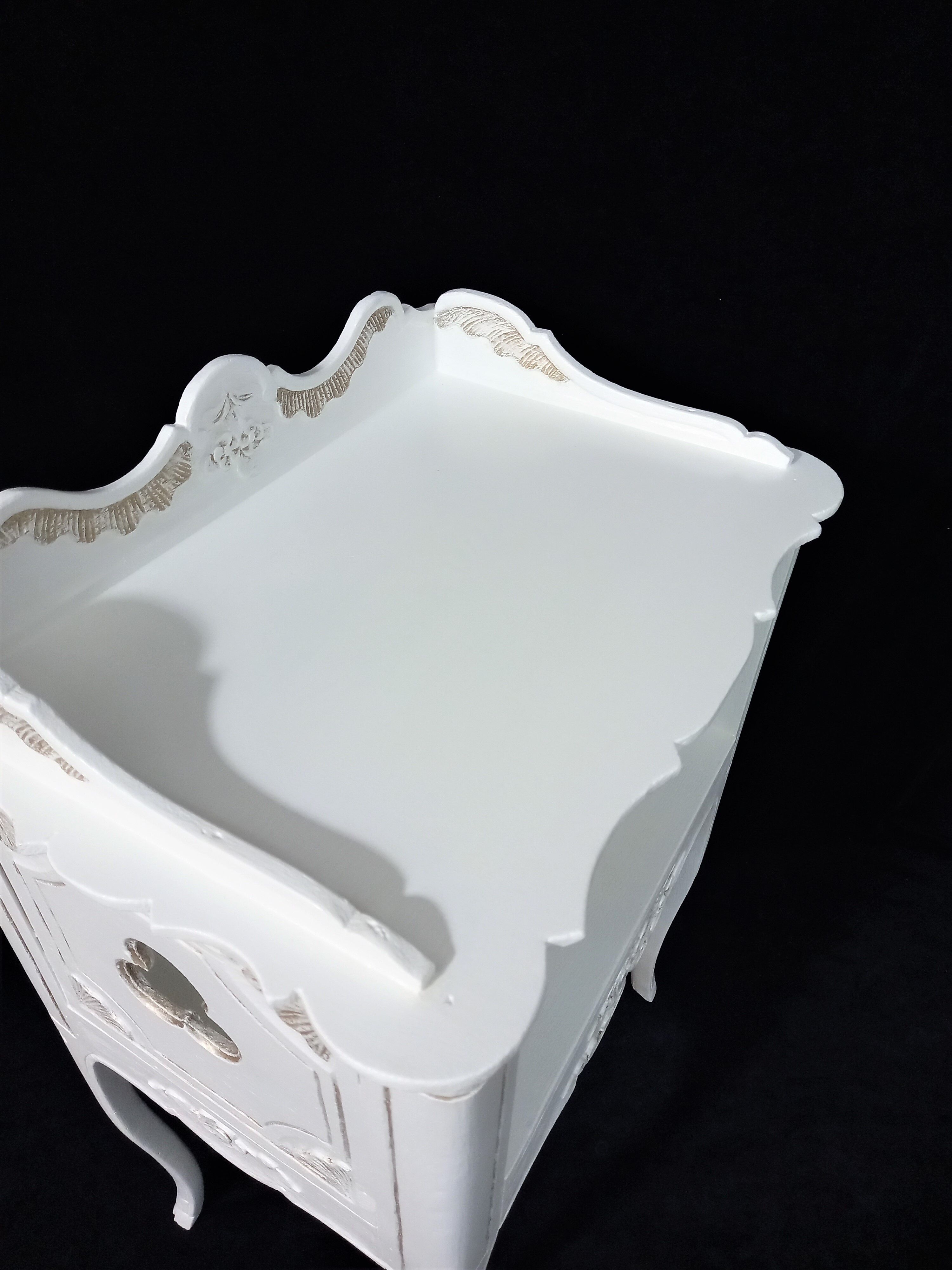 Old Louis XV Style Bedside Table in White and Gold