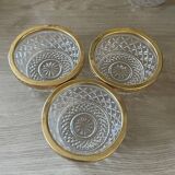 Salad bowl and cups in cut glass and brass