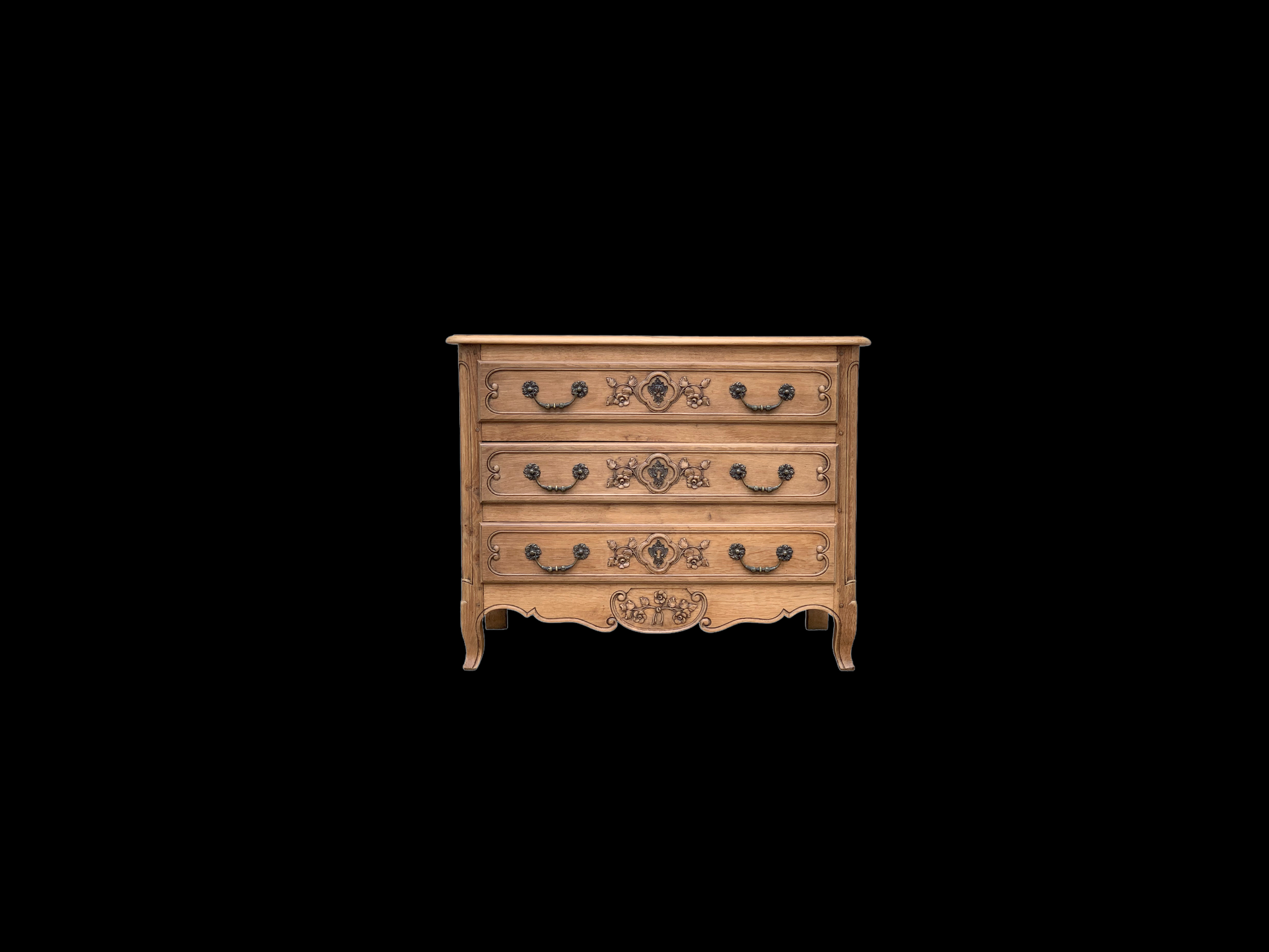 Louis XV style chest of drawers, solid raw oak, 1920.
