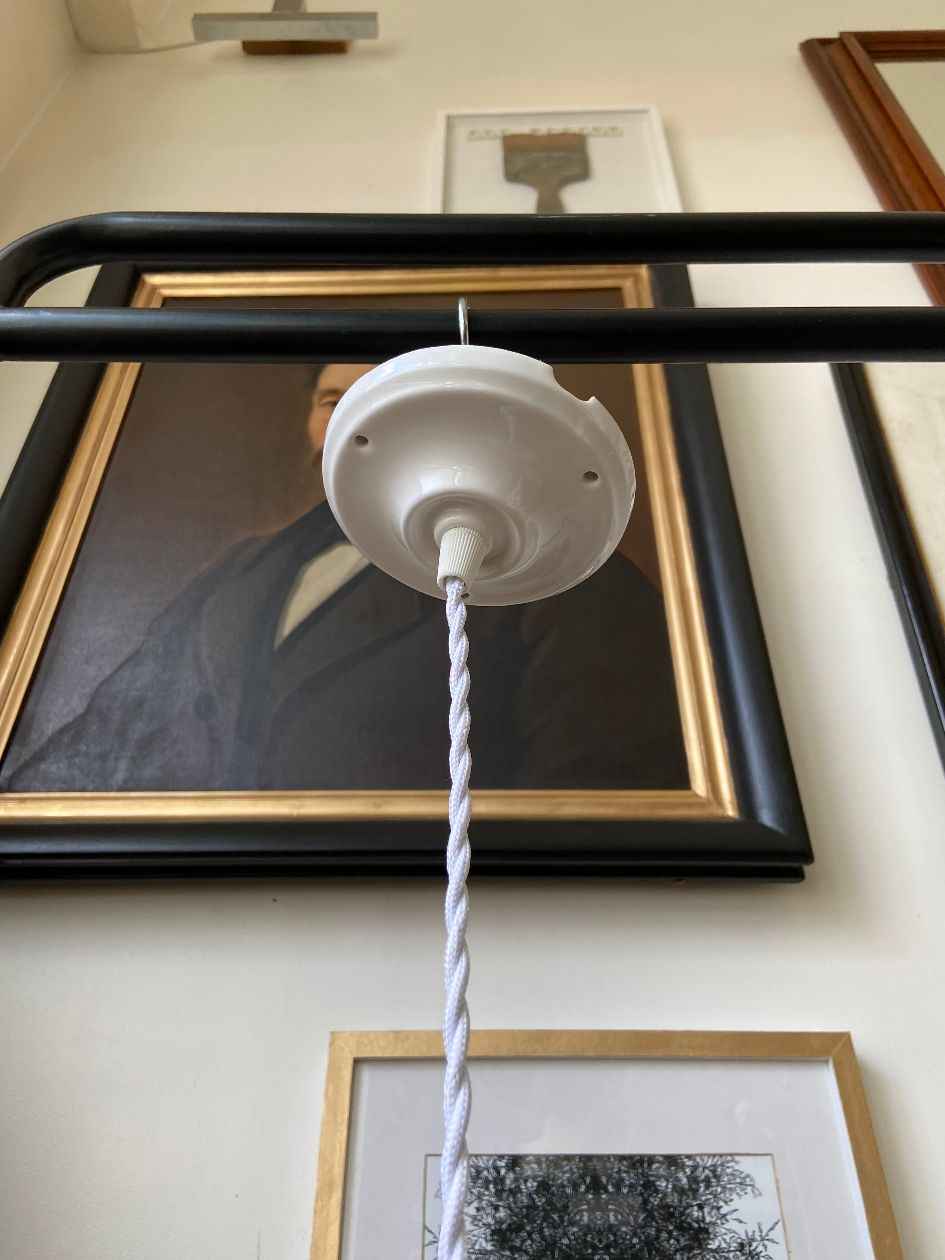 Pair of white glass hanging lamps