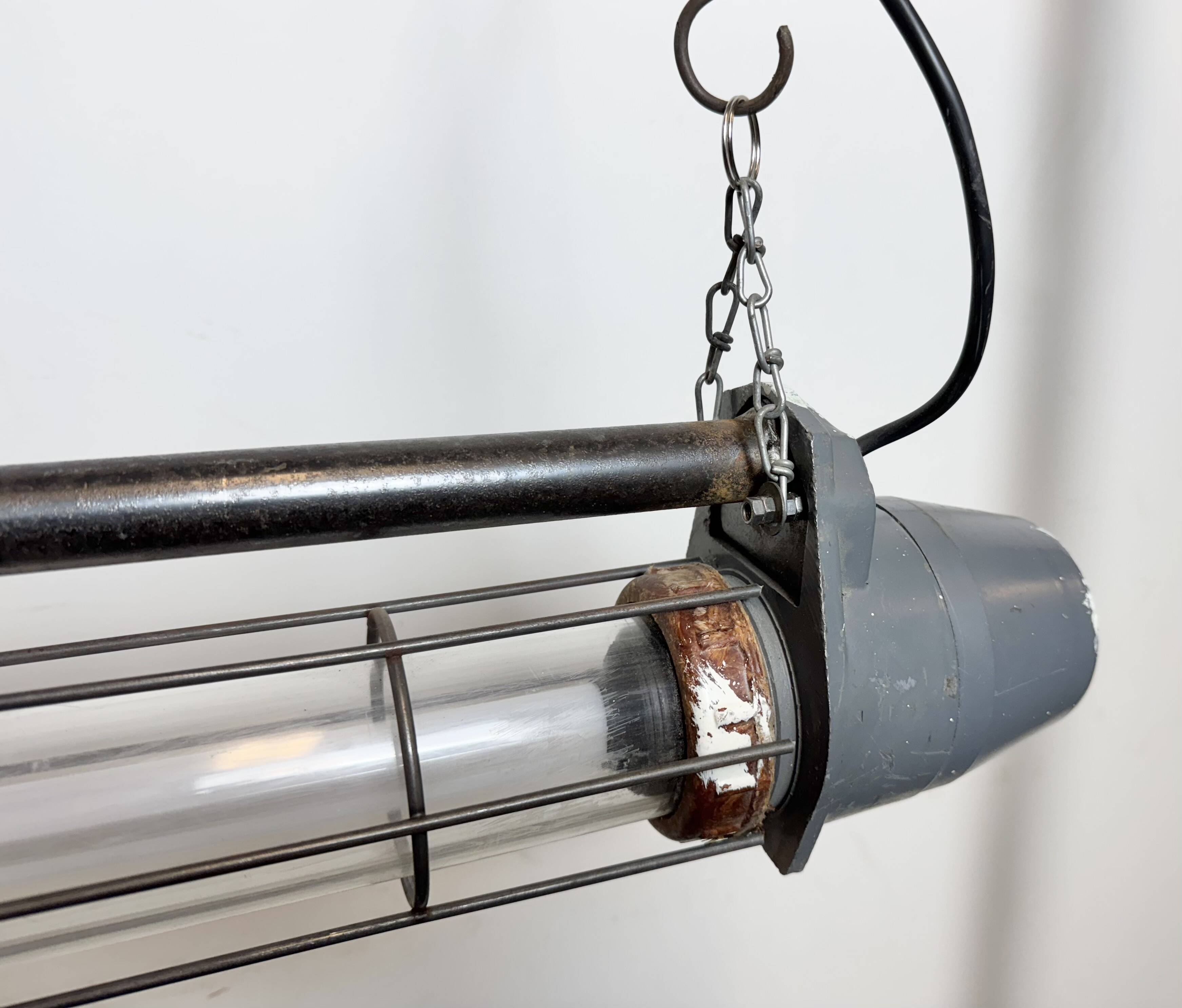 Large Grey Soviet Industrial Hanging Tube Light, 1970s