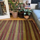 Romanian vintage carpet with stripes, made by hand in wool