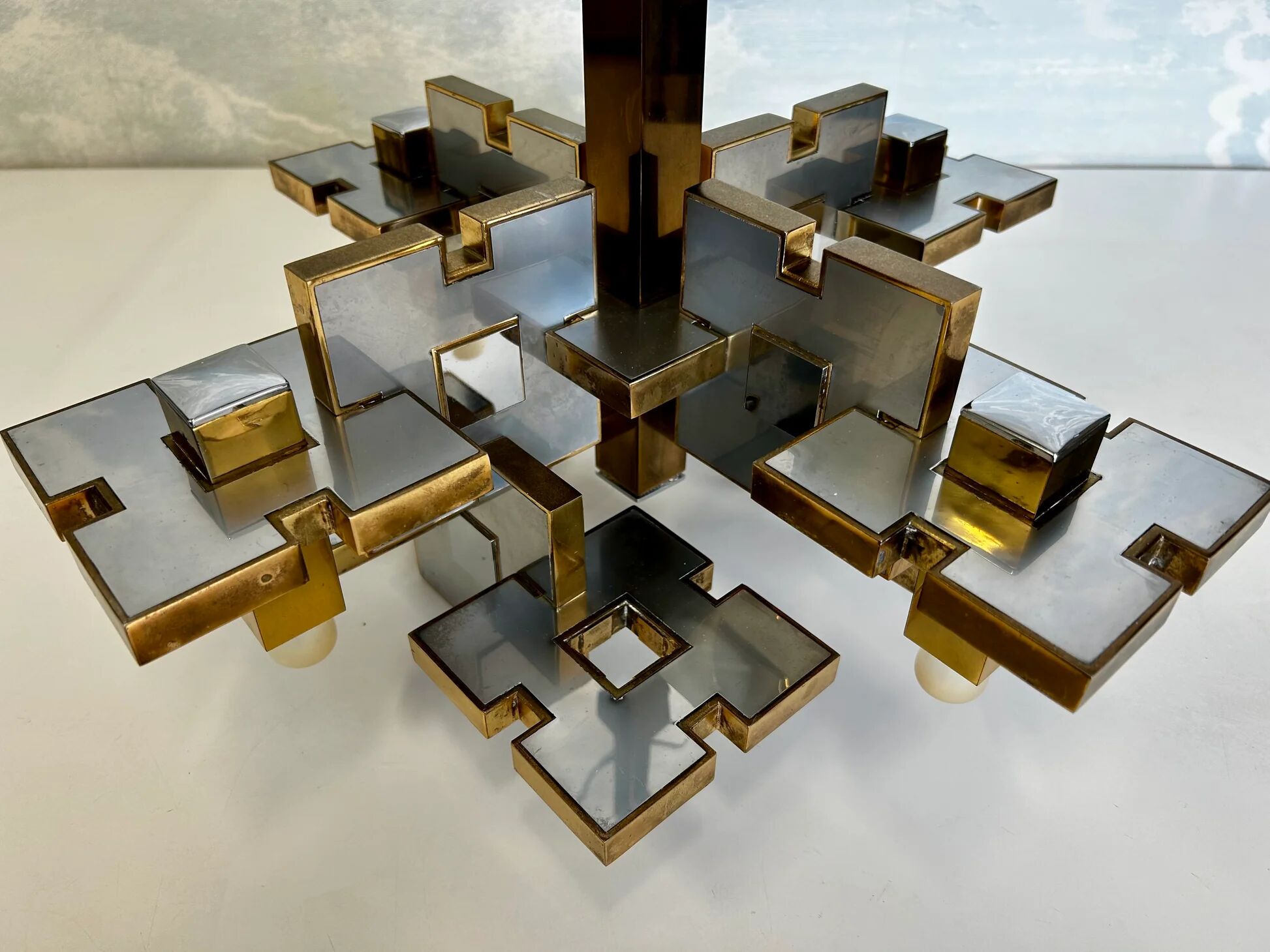 Chandelier géométrique par Gaetano Sciolari, Italie, années 1970, Hollywood Regency