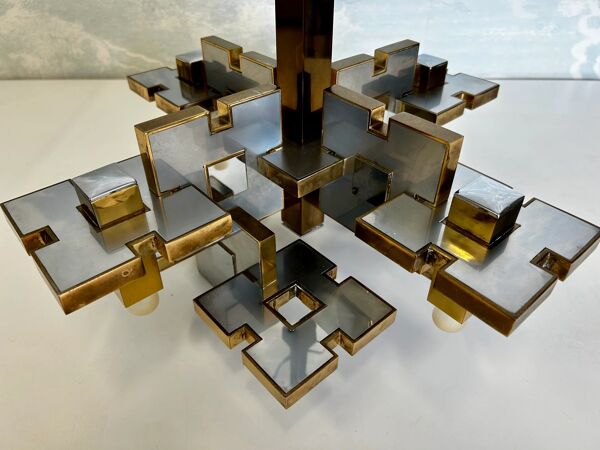 Chandelier géométrique par Gaetano Sciolari, Italie, années 1970, Hollywood Regency