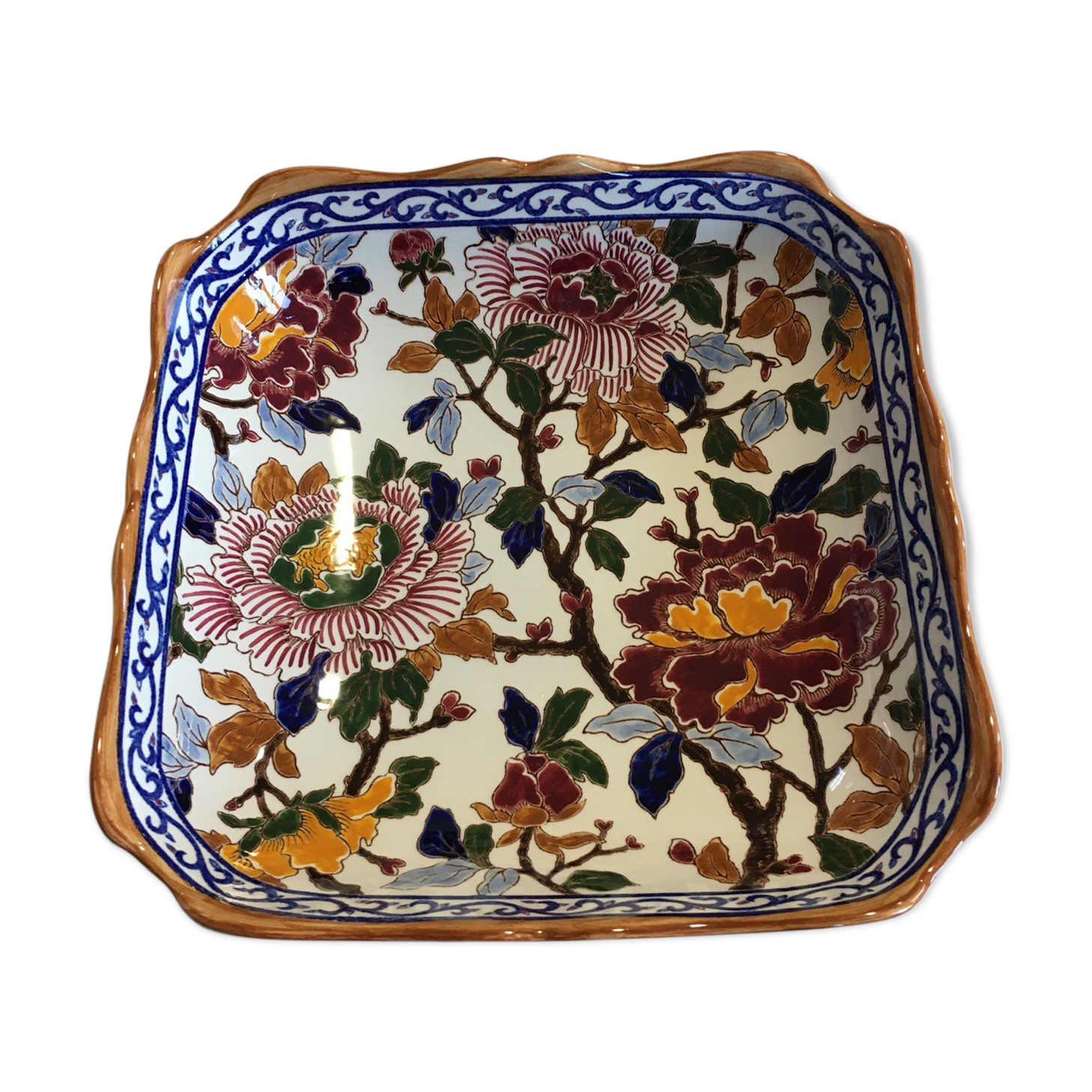 Square plate of Gien model peonies