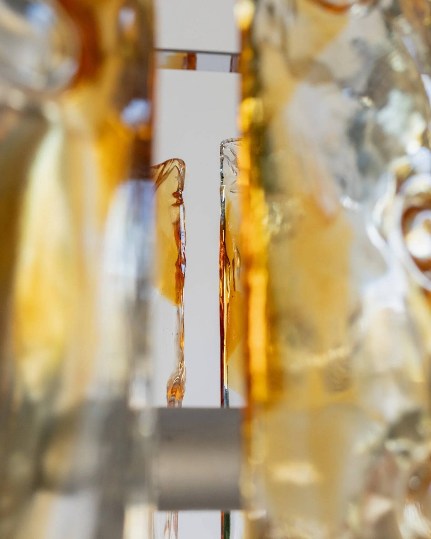 Large Vintage Murano Glass Ceiling Lamp by Toni Zuccheri for Mazzega, Clear & Amber Glass with Chrome, Italy 1970s