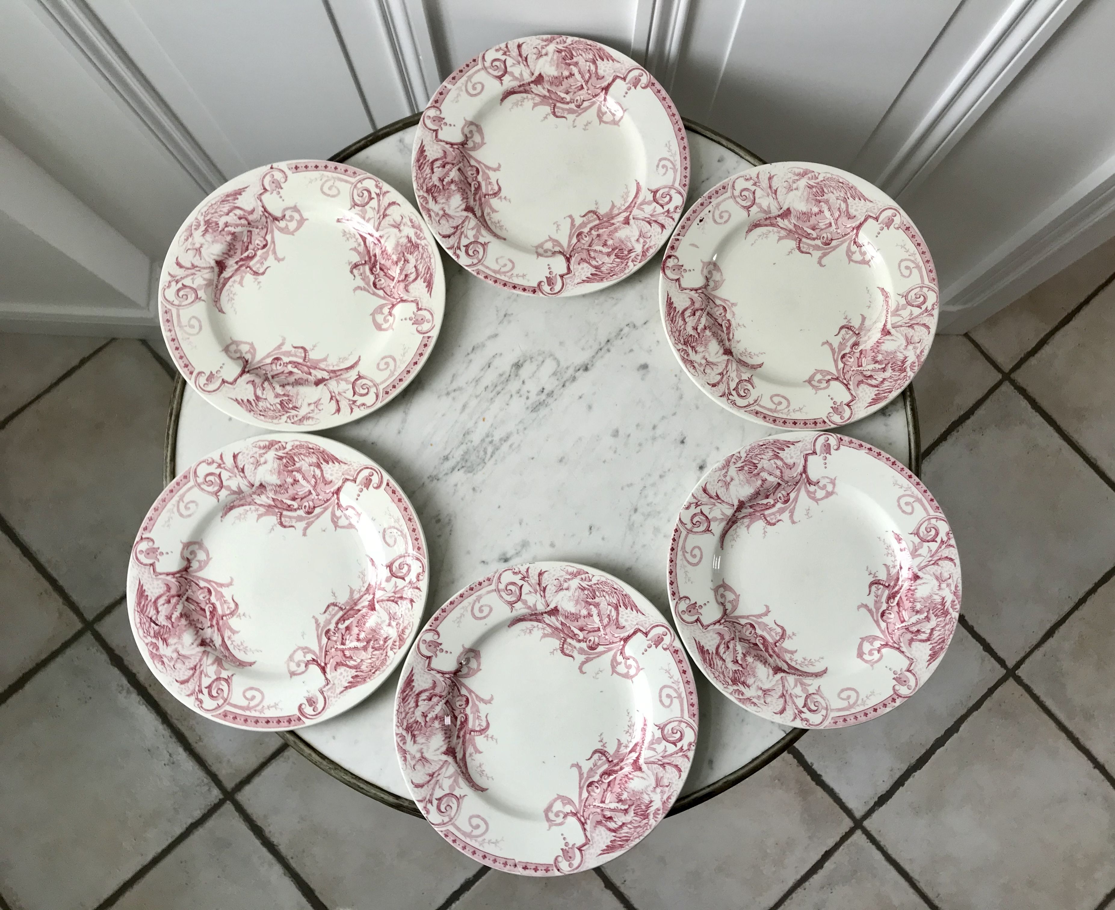 Set of 6 dessert plates Terre de Fer Lunéville model Griffon late nineteenth