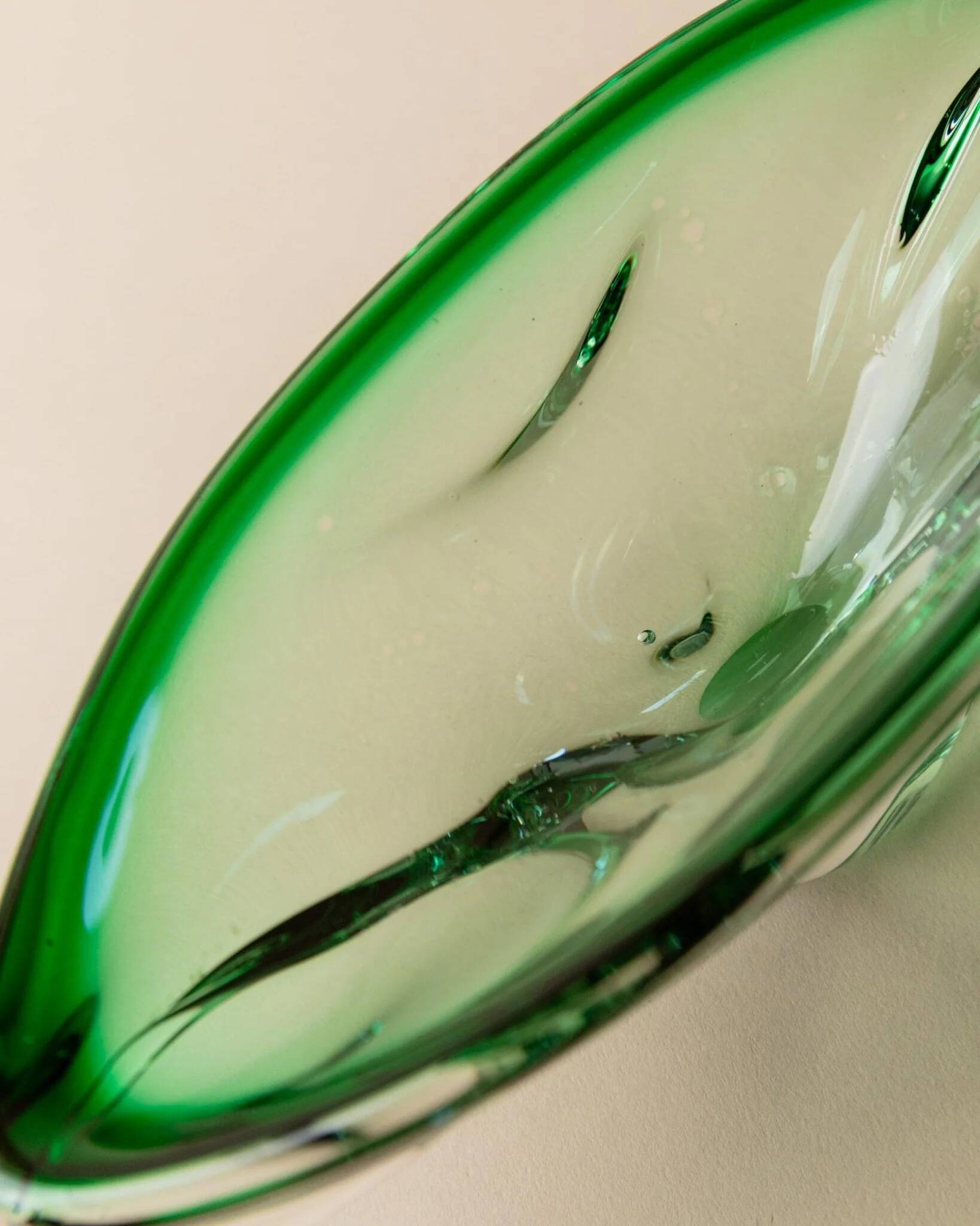 Green Murano Glass Bowl, Hand-Blown Italian 1970s Vide Poche with Organic Shape