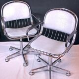 Chrome dining room set, La Metal Arredo and Moltoni&Co, 6 chrome chairs and table, Italy