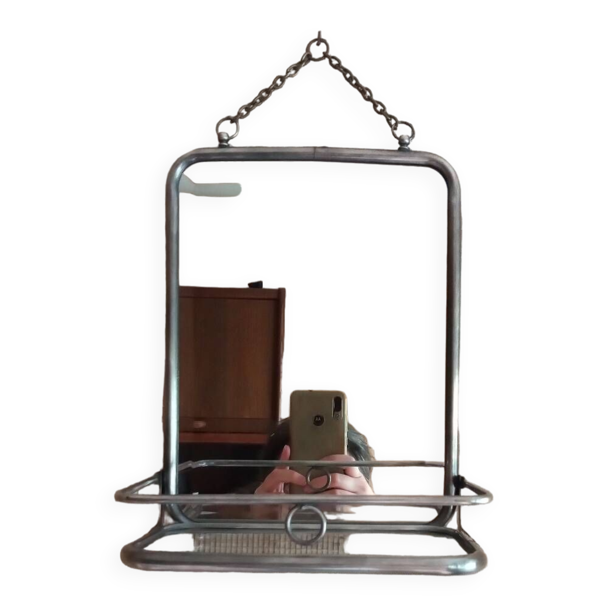 Barber mirror with shelf