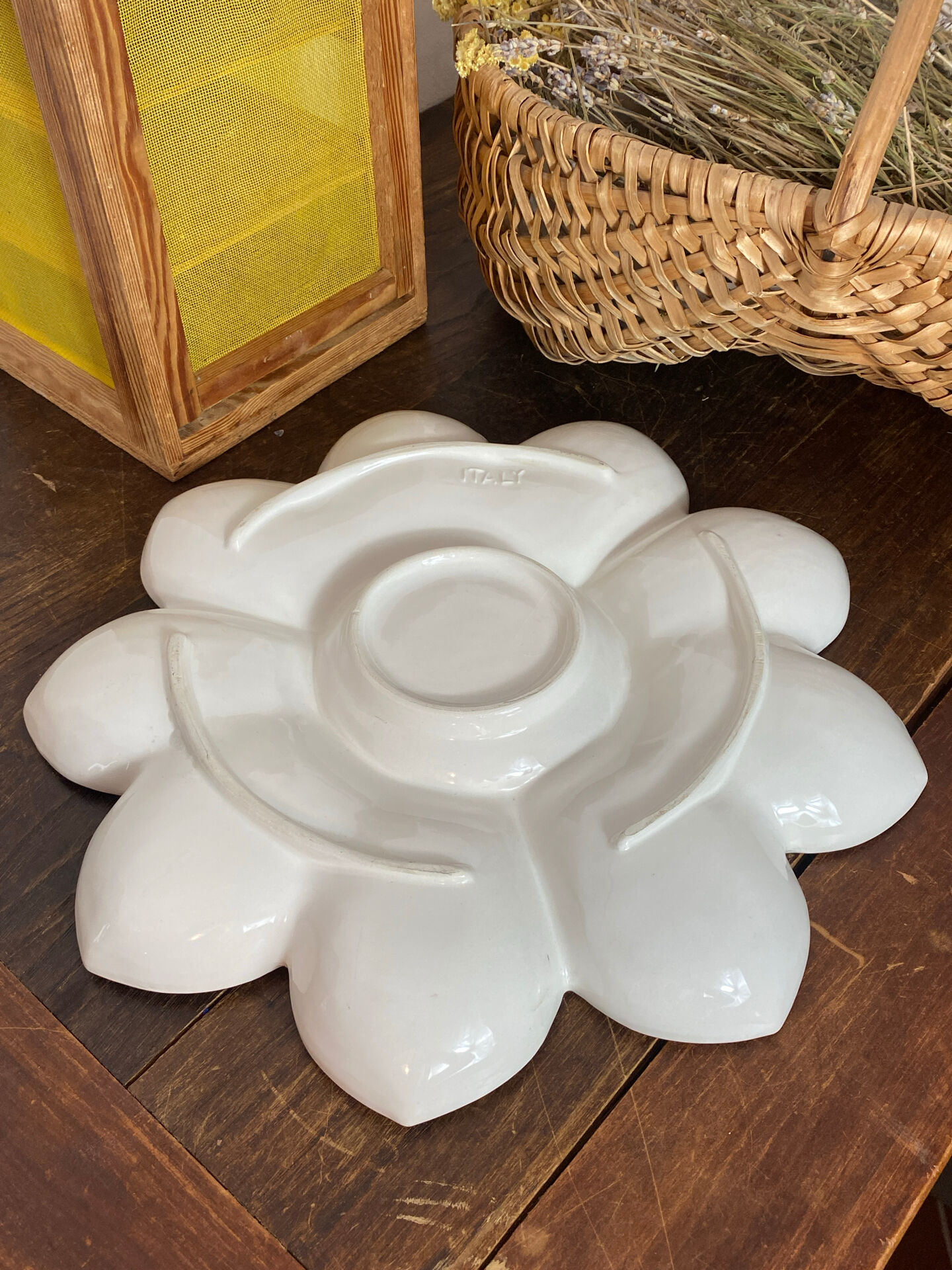 Divided plate, large ceramic flower, Italy