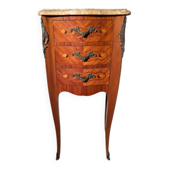 Louis XV style curved bedside table in marquetry