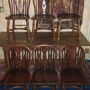 Lot de 6 chaises Windsor à dossier lyre en chêne massif, années 1960