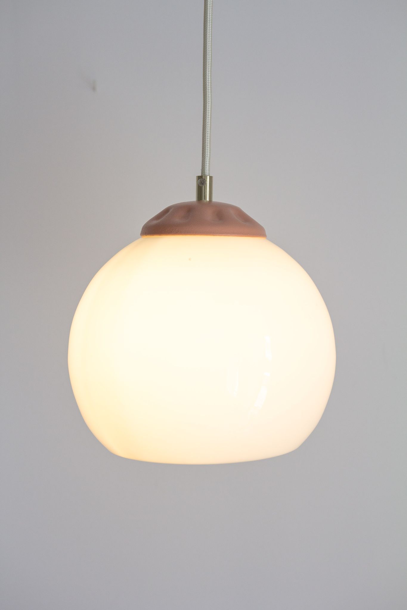 Vintage pendant lamp from milkglass lampshade with pink detail