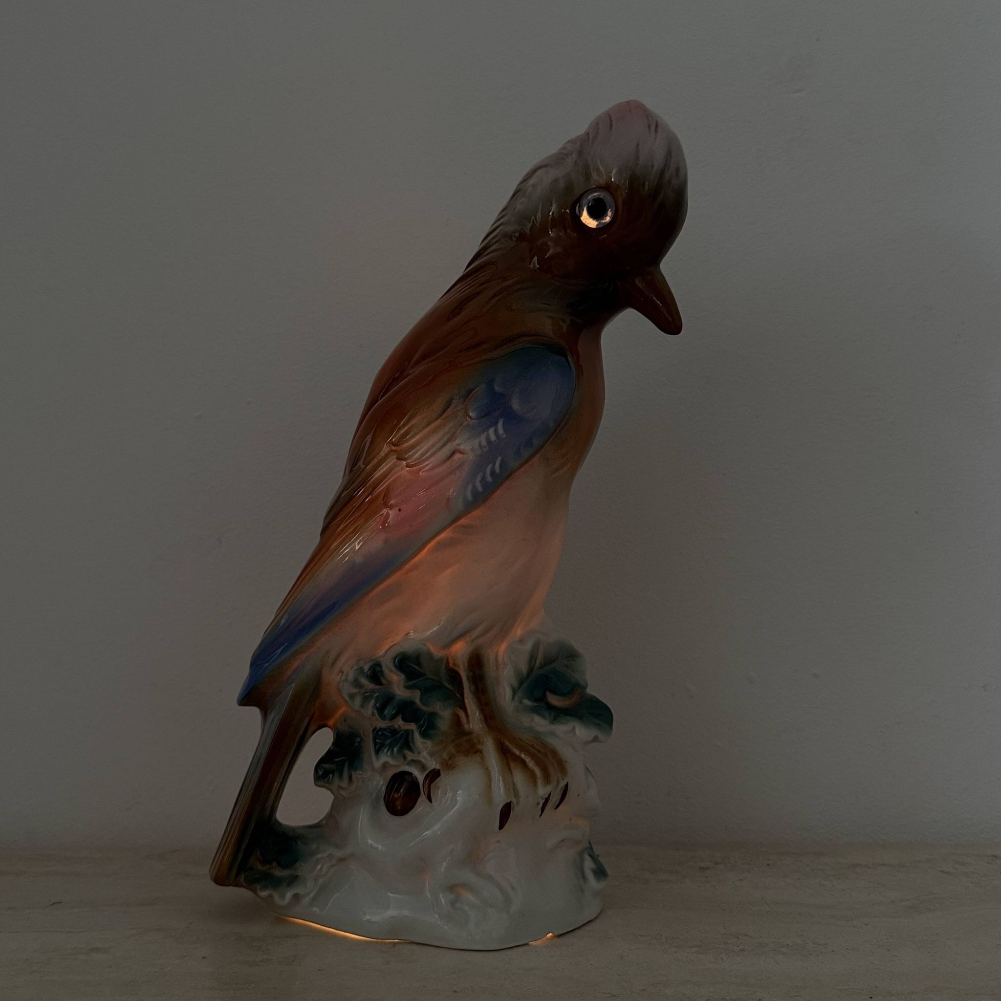 Lampe à parfum vintage en porcelaine oiseau, années 1950