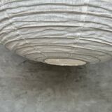 Very large Japanese-style natural rattan and linen pendant light in the shape of a drop H65 D70