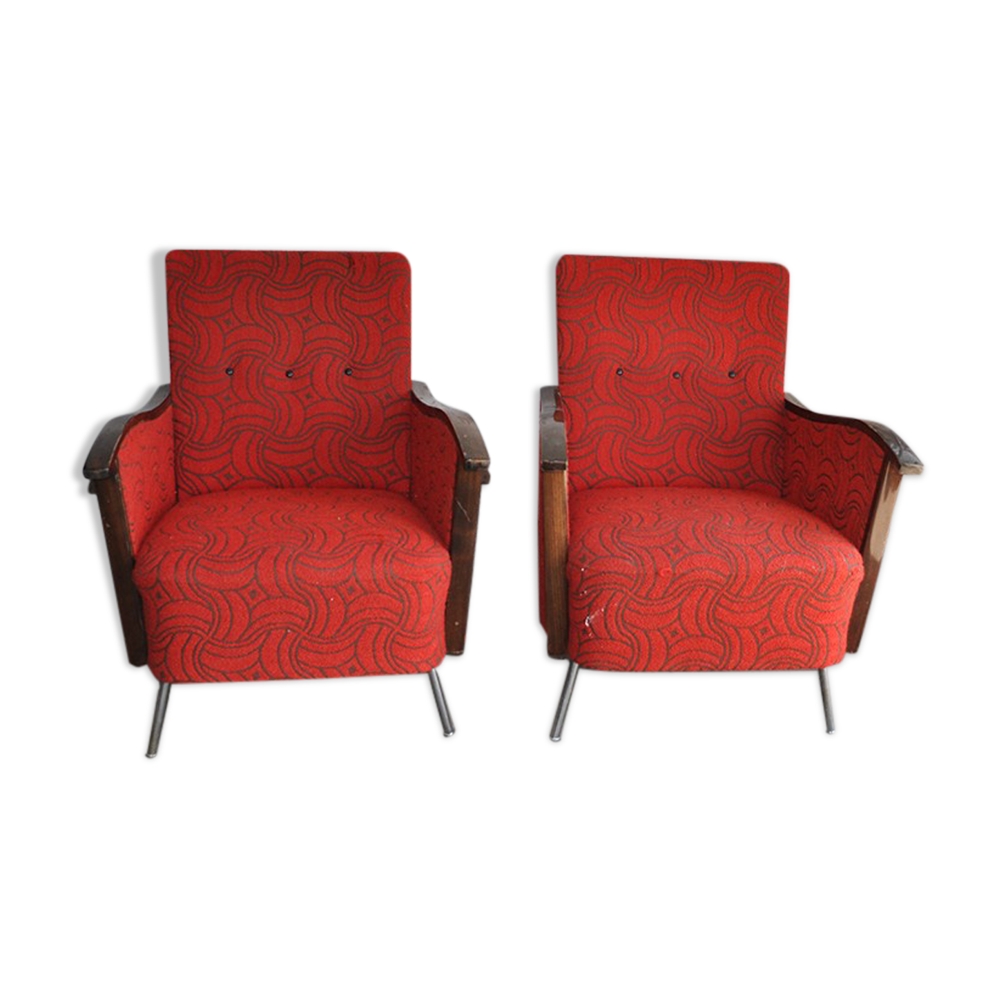 Bauhaus Style Steel & Wood Club Chairs, 1940s, Set of 2