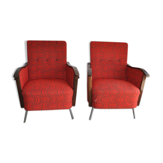 Bauhaus Style Steel & Wood Club Chairs, 1940s, Set of 2