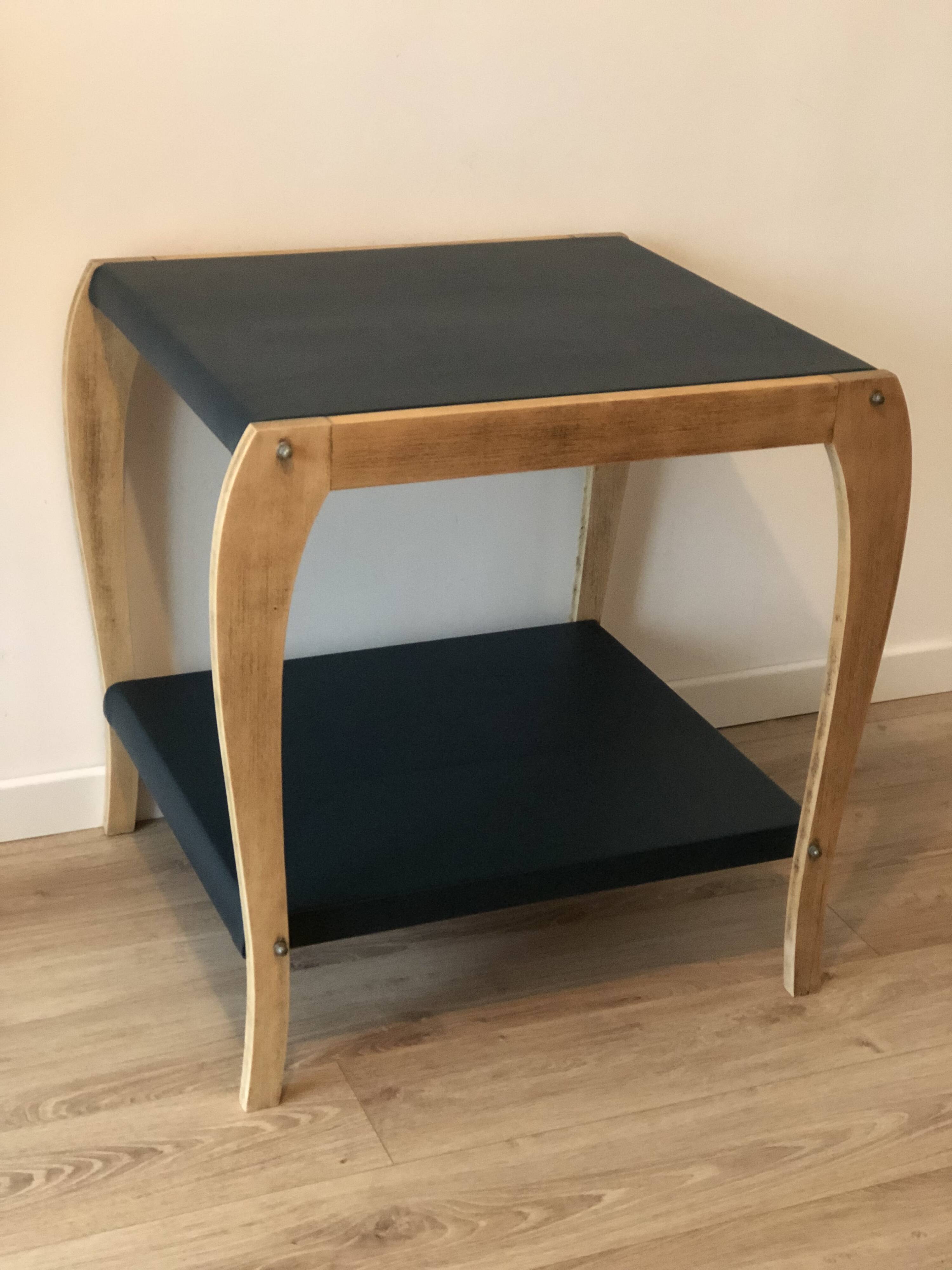 Art Deco trolley 50s wood and petrol blue