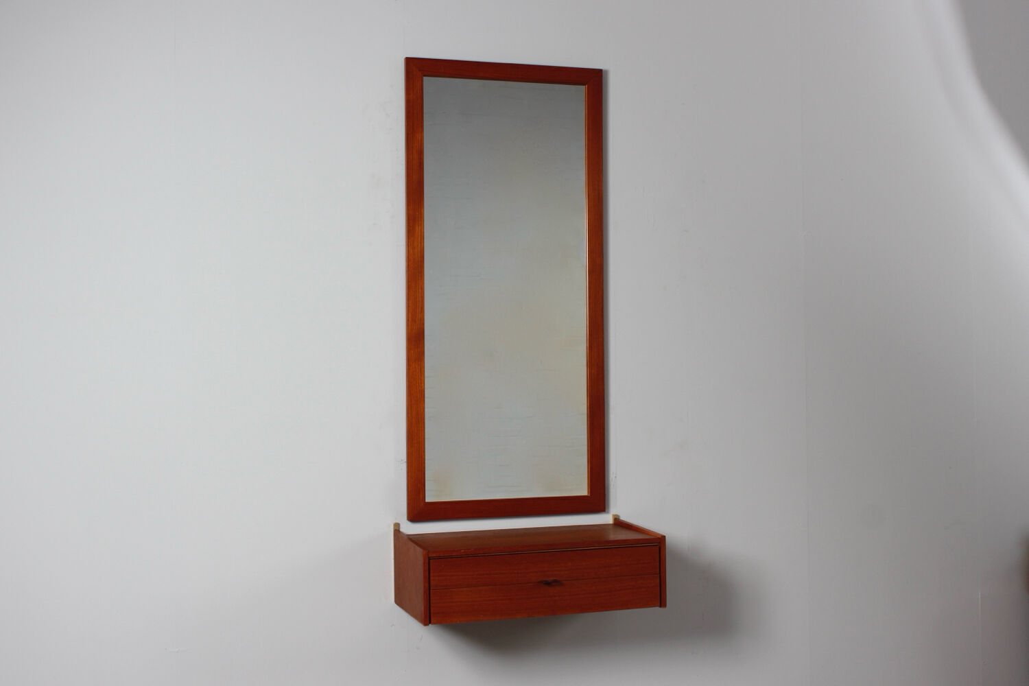 Vintage Teakholz Wandkonsole mit Spiegel Flur Kommode WKS design