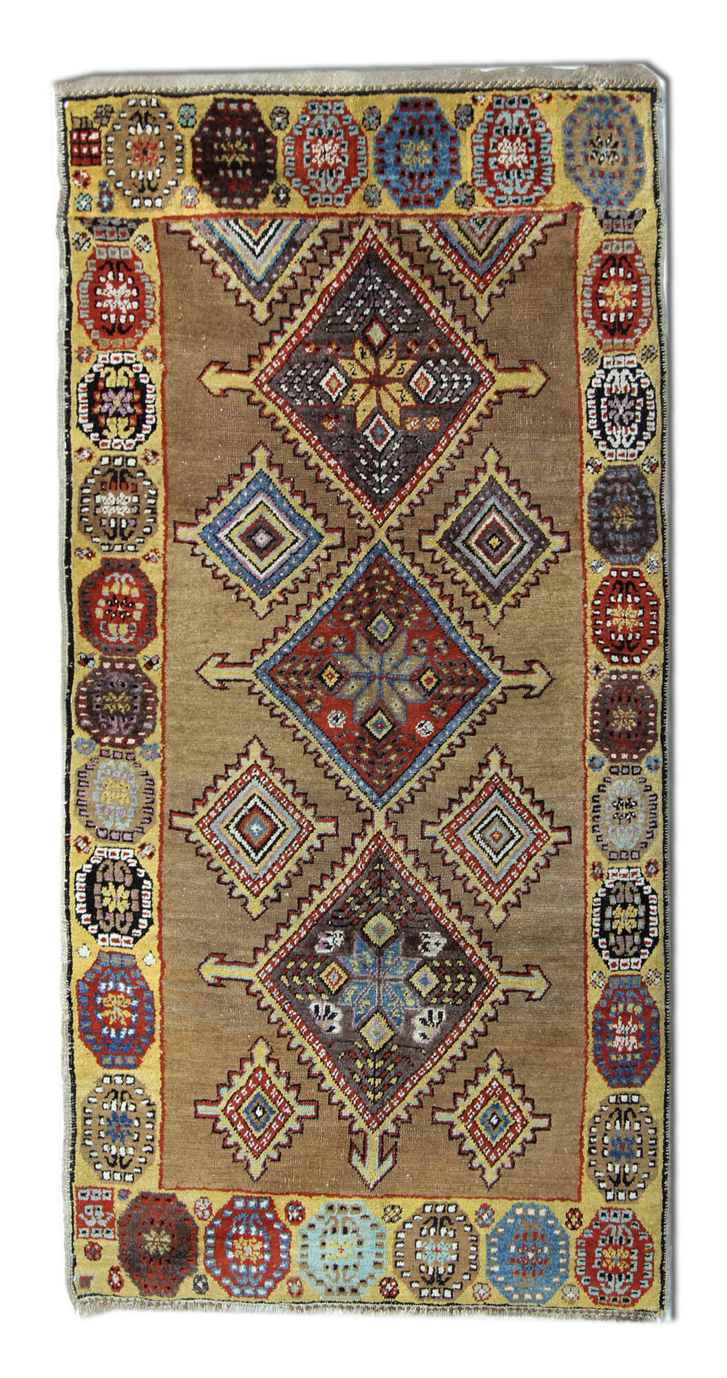 Tapis de laine beige fait à la main traditionnel géométrique tribal persan zone tapis- 102x210cm