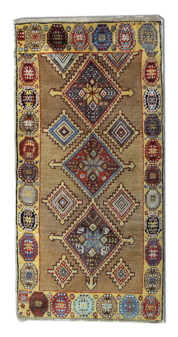 tapis de laine beige fait à la main traditionnel géométrique tribal persan zone tapis- 102x210cm