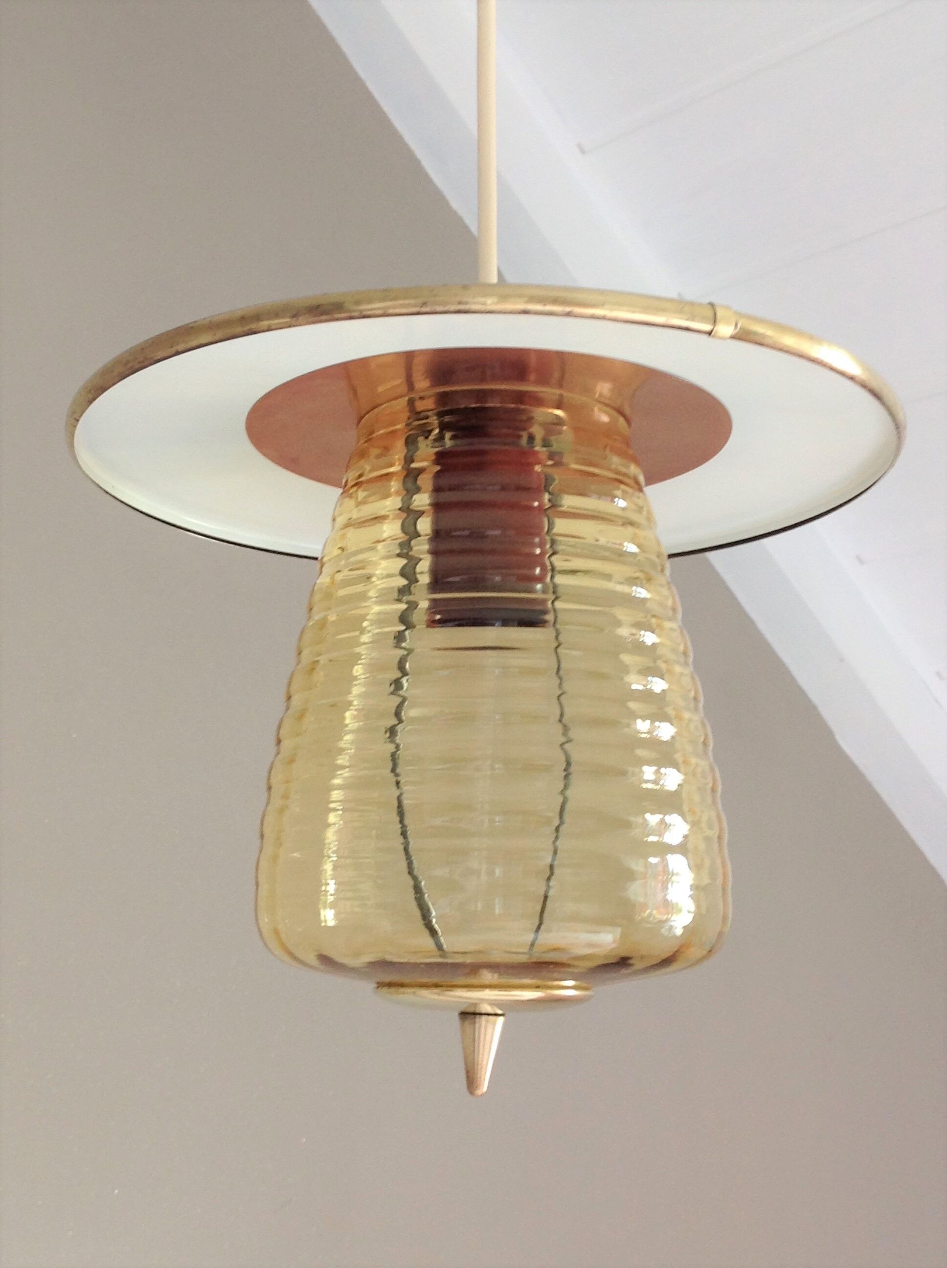 Amber glass / vintage lantern suspension 50s-60s