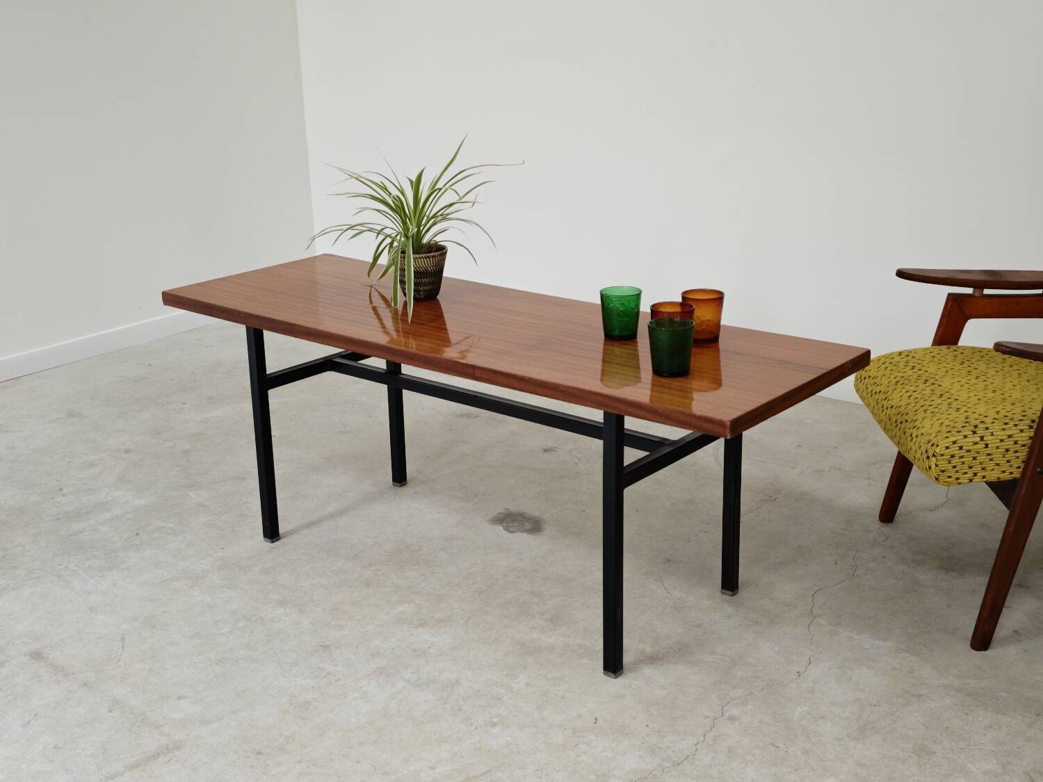 Metal and wood coffee table, former Czechoslovakia 1970