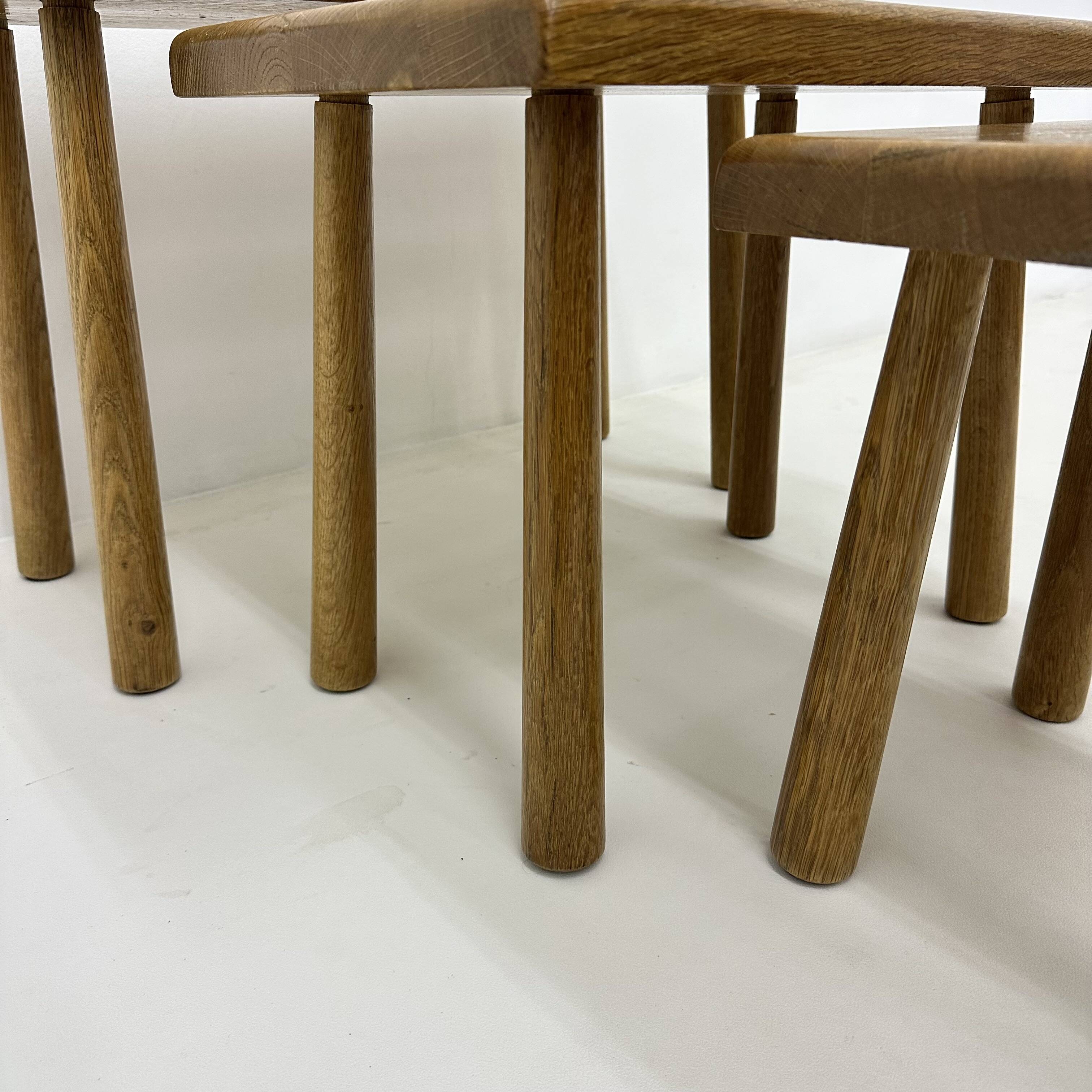 Set of nesting tables solid oak wood brutalist , 1970s